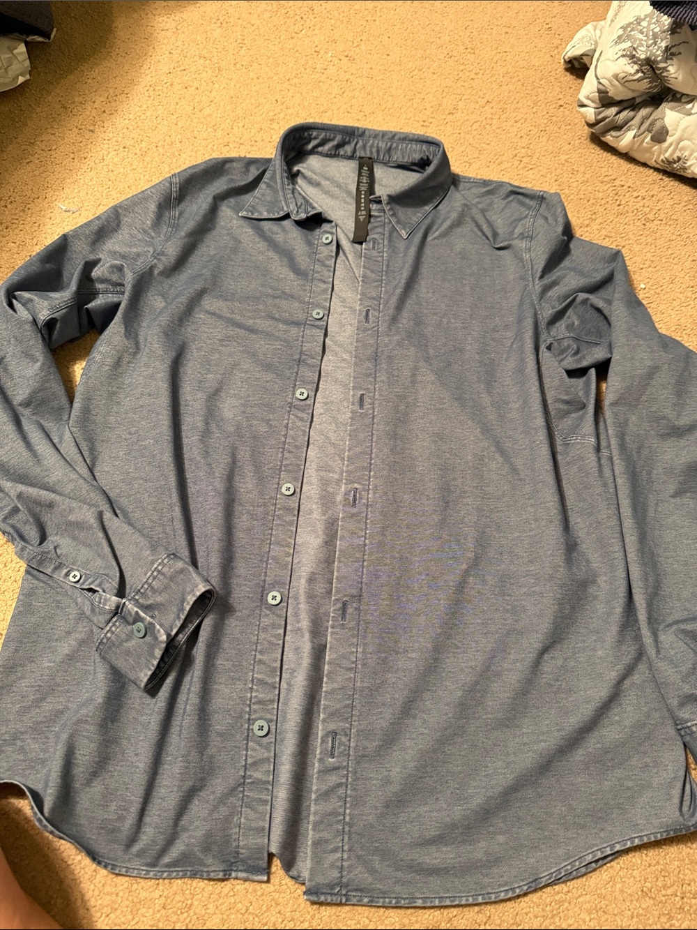 Womens Long Sleeve Button-Up Shirt - denim Blue, but unisex